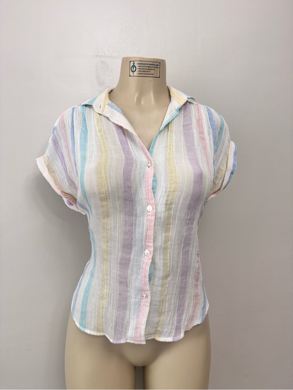 Vintage Flying Colors Striped Pastel Button-Front Women’s Top